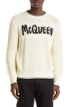 Alexander Mcqueen Graffiti Logo-intarsia Organic-cotton Sweater In White