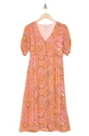 Bcbgeneration Puff Sleeve Button Front Midi Dress In Pink