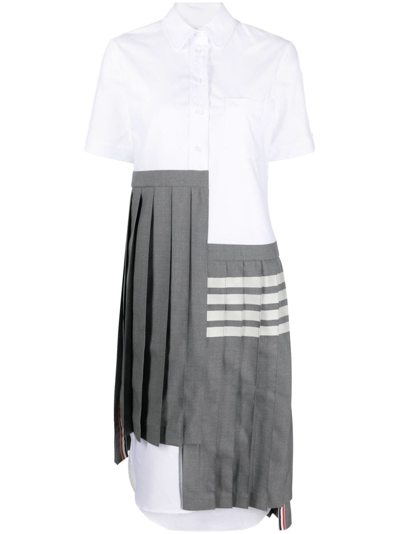 Thom Browne 2 In 1 Asymmetrical Pleated Dress Engineered Plain Weave 4bar Wool In Grey