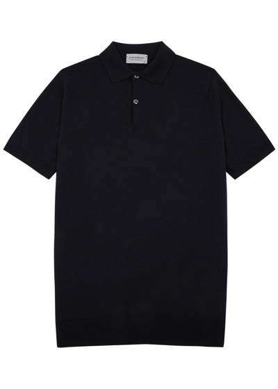 John Smedley Payton Wool Polo Shirt In Black
