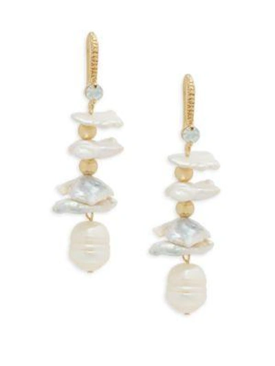 Jardin Faux Pearl And White Opal Drop Earrings In Gold