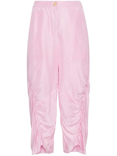 By Walid Meril Pleated Raw-silk Cropped Trousers In Pink&purple