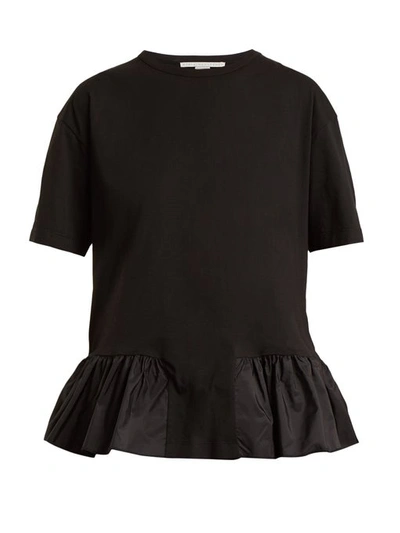 Stella Mccartney Ruffled-hem Cotton T-shirt In Black