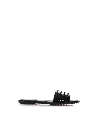 Tod's Black Rubber Studs Slipper In Leather
