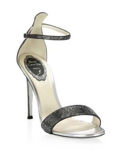 René Caovilla Celebrita Crystal-embellished Satin & Leather Sandals In Dark Grey