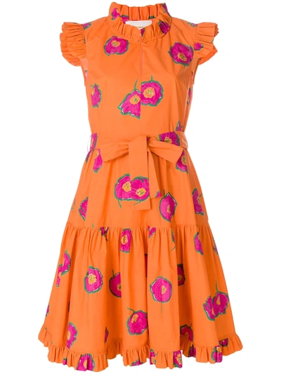 La Doublej Floral Print Ruffle Dress In Papaveri Arancio