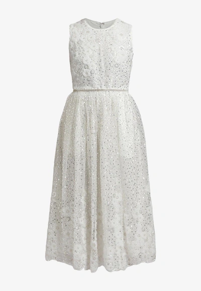 slim fit dress slacks Can't Hardly Wait Cut-Out Midi Dress Sequin White main image 1