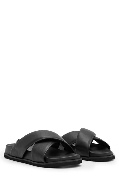 Allsaints Grit Cross-over Strap Leather Sandals In Black