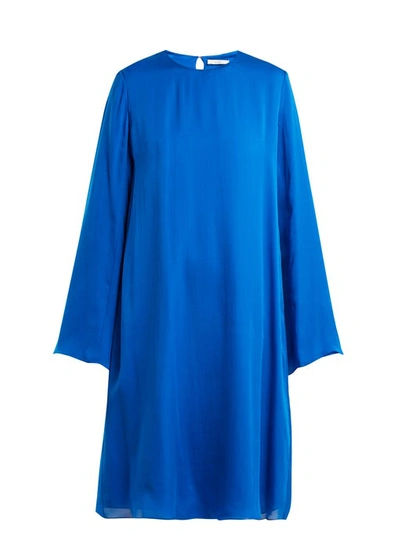 The Row Bantoi Crewneck Long-sleeve Silk Midi Dress In Blue