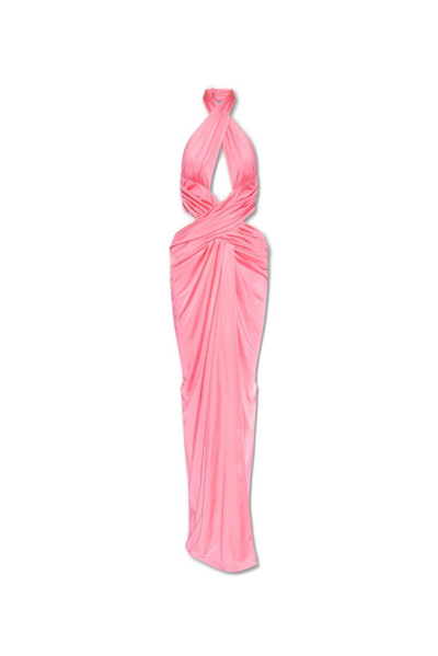 Moschino Draped Halterneck Maxi Dress In Pink
