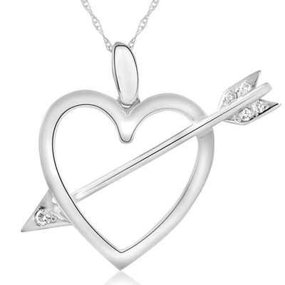 Pompeii3 14k Heart & Arrow Diamond Pendant Necklace 1" Tall In Silver