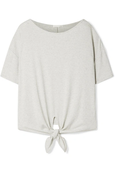 Skin Nadene Tie-front Ribbed Stretch Pima Cotton And Modal-blend T-shirt In Stone