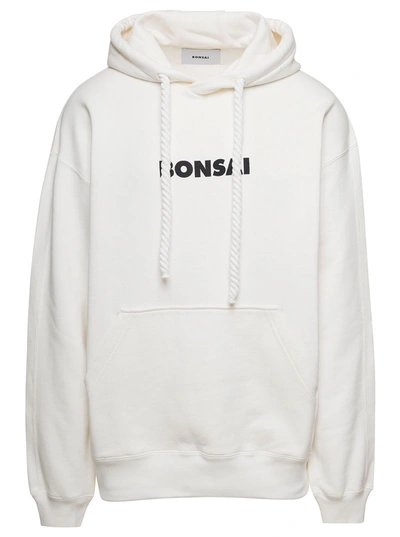 Bonsai White Hoodie With Contrasting Logo Print In Cotton Man