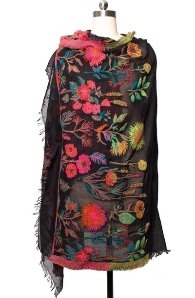 Saachi Lightweight Floral Pattern Scarf In Black