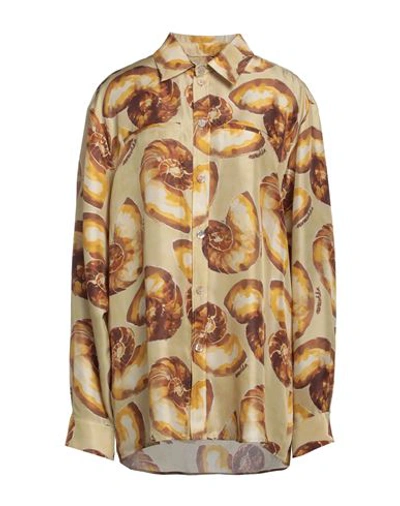 Nanushka Seashell-print Silk Shirt In Yellow