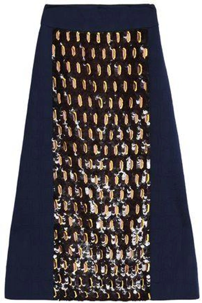 Marni Woman Sequin-embellished Jacquard Midi Skirt Navy