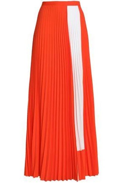 Haider Ackermann Woman Two-tone Pleated Crepe De Chine Maxi Wrap Skirt Orange