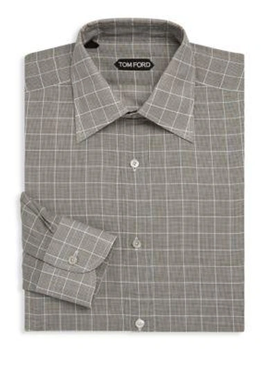 Tom Ford Windowpane Cotton Dress Shirt In Grey Plaid