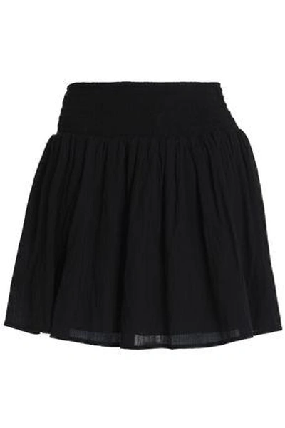 James Perse Woman Shirred Cotton-gauze Mini Skirt Black