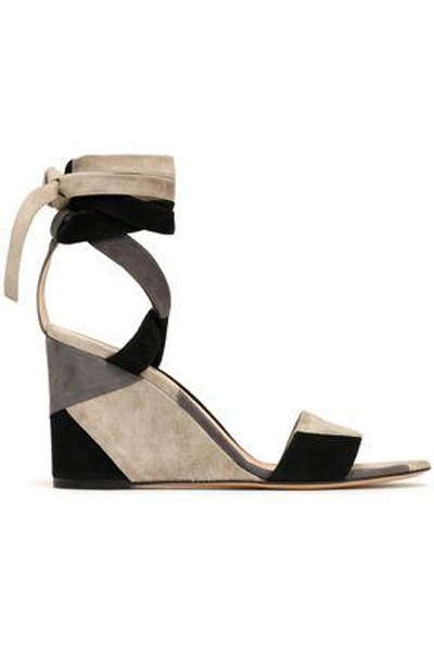 Gianvito Rossi Woman Lace-up Patchwork Suede Wedge Sandals Gray