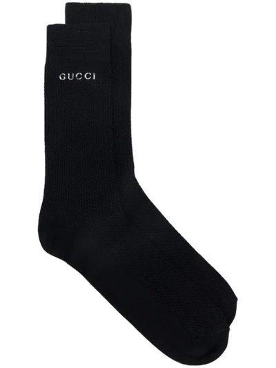 Gucci Printed Waffle-knit Stretch Cotton-blend Socks In Black