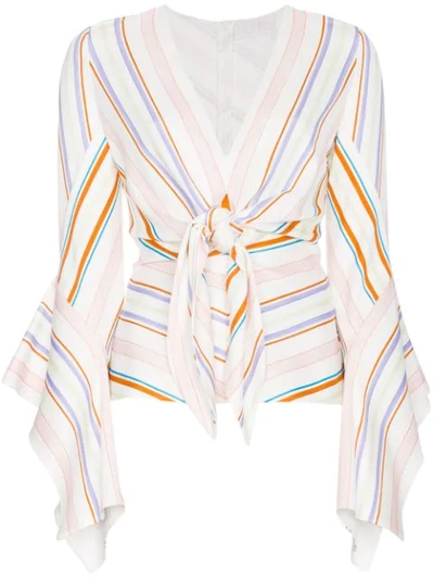 Peter Pilotto Striped Knot-detail Bell-sleeved Top In White