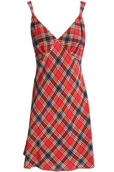 Marc Jacobs Woman Checked Silk Crepe De Chine Mini Dress Red