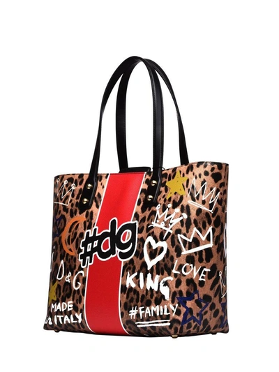 Dolce & Gabbana Beatrice Leopard Canvas Shopping Bag In Nero Maculato