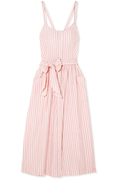 The Great The Carriage Striped Cotton Midi Dress In Pink