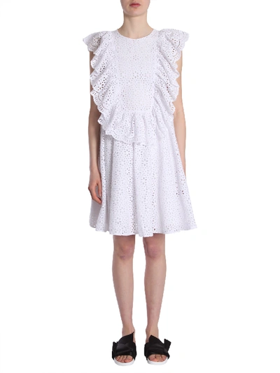 Msgm Short Dress With Bow In White