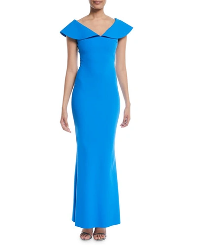 Chiara Boni La Petite Robe Joanna Mermaid Evening Gown With Wide Collar In Blue