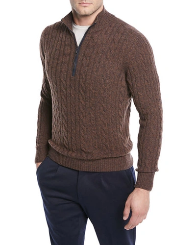Loro Piana Men's Cashmere Cable-knit Sweater In Brown