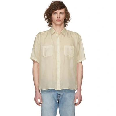 Saint Laurent White Short Sleeve Silk Shirt In 9601 White