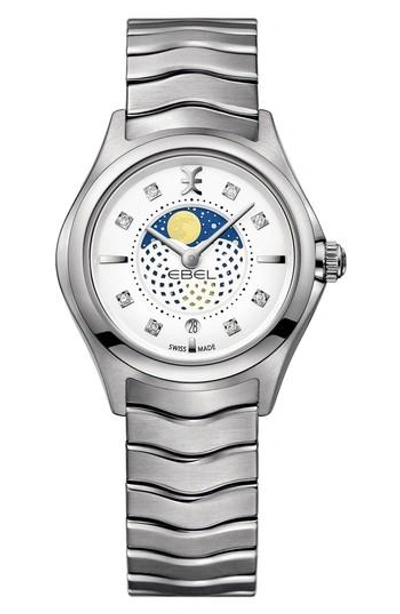 Ebel Moonphase Wave Bracelet Watch, 30mm In Silver/ White/ Silver