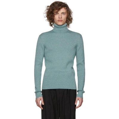 Gucci Blue Ribbed Lurex Turtleneck In 4465