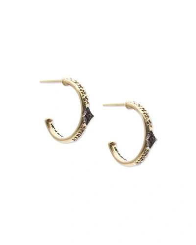 Armenta Blackened Sterling Silver & 18k Yellow Gold Old World Crivelli Champagne Diamond Hoop Earrings In Black/gold