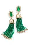 Kendra Scott Decker Tassel Drop Earrings In Emerald/ Brass