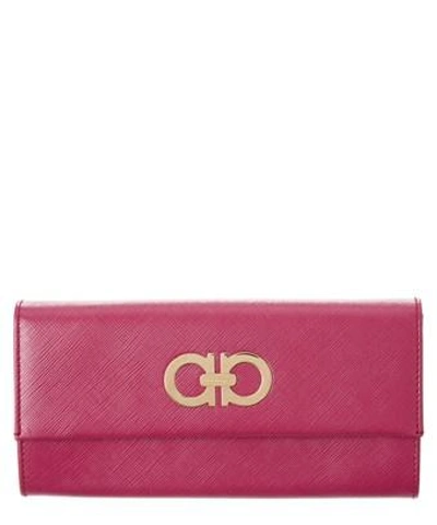 Ferragamo Double Gancini Leather Continental Wallet In Pink