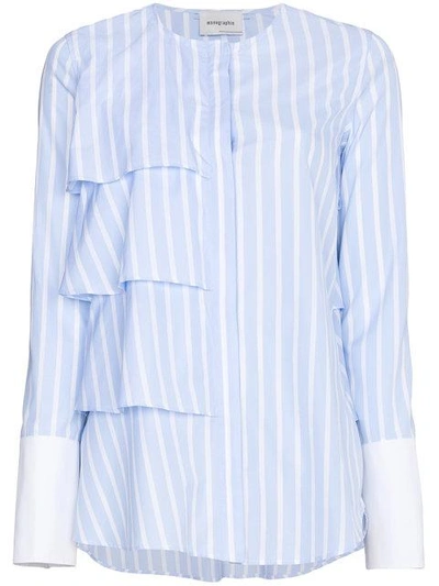 Monographie Ruffle Stripe Long Sleeve Shirt In Blue