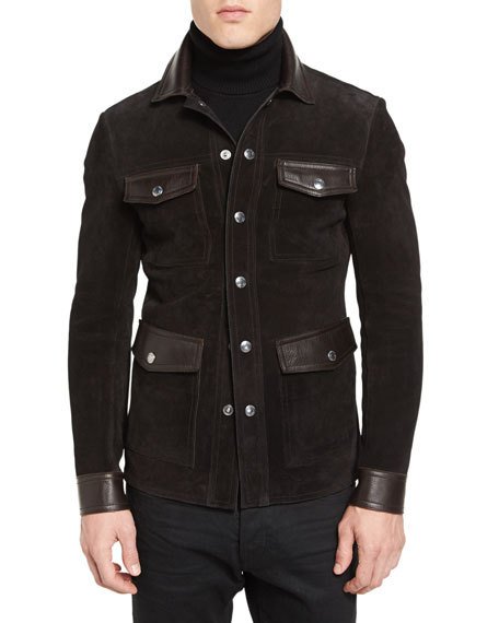 Tom Ford Suede & Leather 4-Pocket Shirt Jacket, Brown | ModeSens