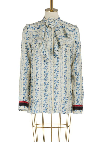 Gucci New Buds Sequence Silk Shirt In Ivory/blue