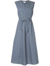 Lemaire Belted Flared Midi Dress In Blue