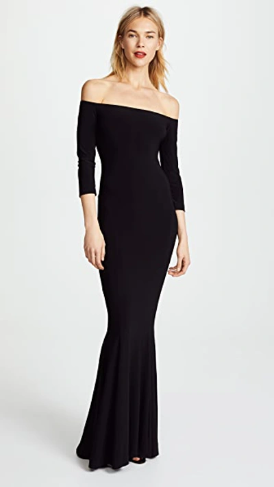 Norma Kamali Norma Kulture Off The Shoulder Fishtail Gown In Black