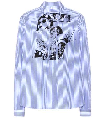 Prada Comic-print Striped Cotton Shirt In Blue