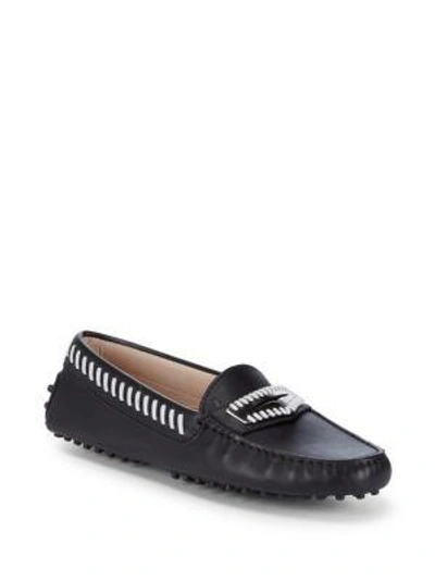 Tod's Stacked Heel Leather Loafers In Black