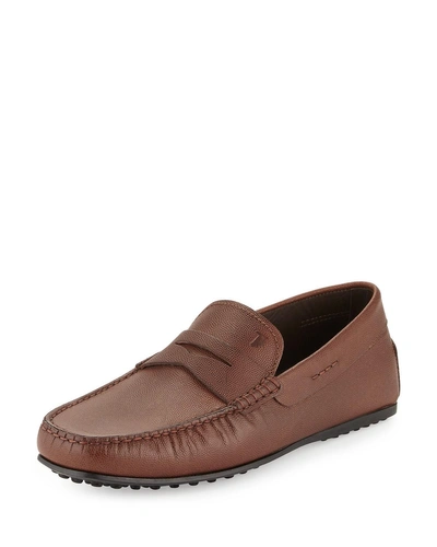 Tod's City Textured-leather Driver, Light Brown In Brown Light
