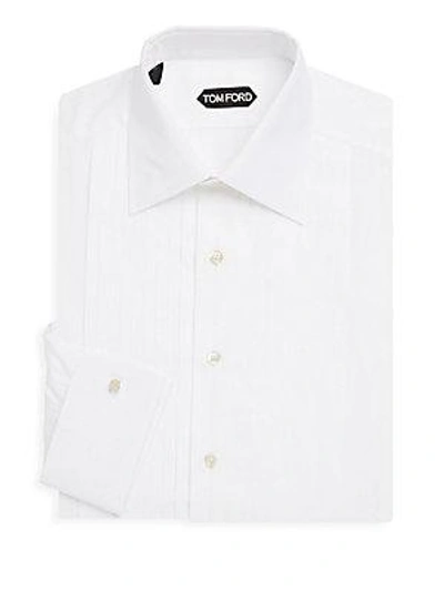Tom Ford Pleated Front Cotton Dress Shirt In White