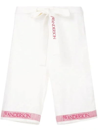 Jw Anderson Tea Towel Woven Linen Shorts In White