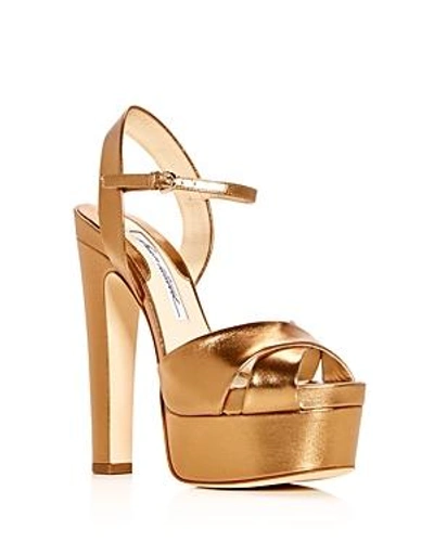 Brian Atwood Women's Madison Leather High-heel Platform Sandals In Bronze