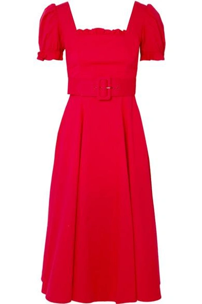Staud Maryann Ruffled Cotton-blend Poplin Midi Dress In Red